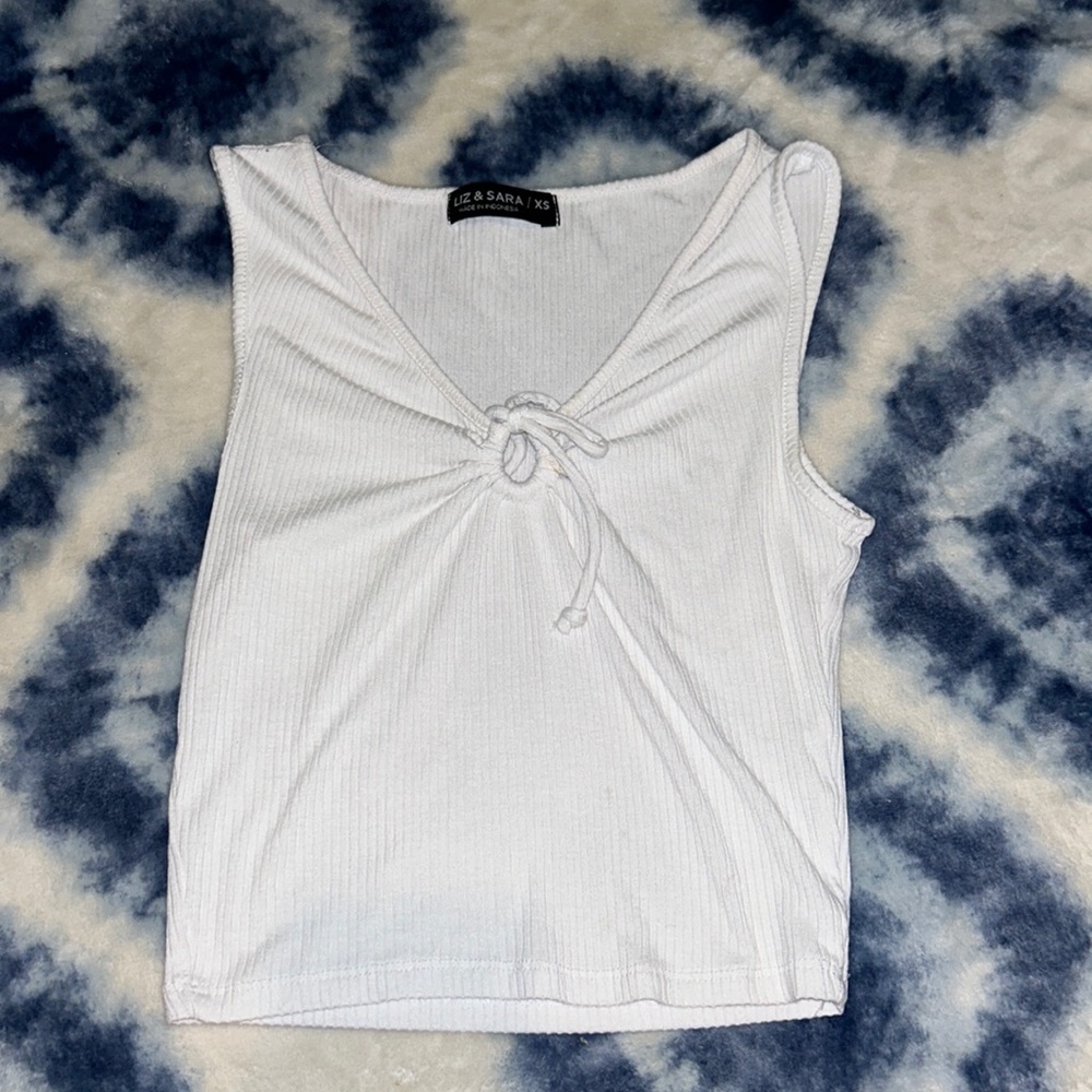 White Ribbed Tie in Front Tank Top Crop Top size XS